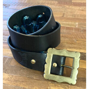 Vintage 90's Medieval Brass & Leather Belt by Strapped, worn 2x, excellent!